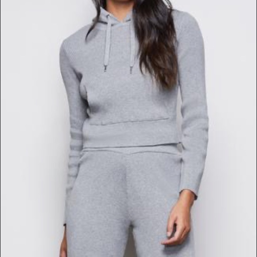 GOOD AMERICAN Grey Ribbed Matching Sweat Set